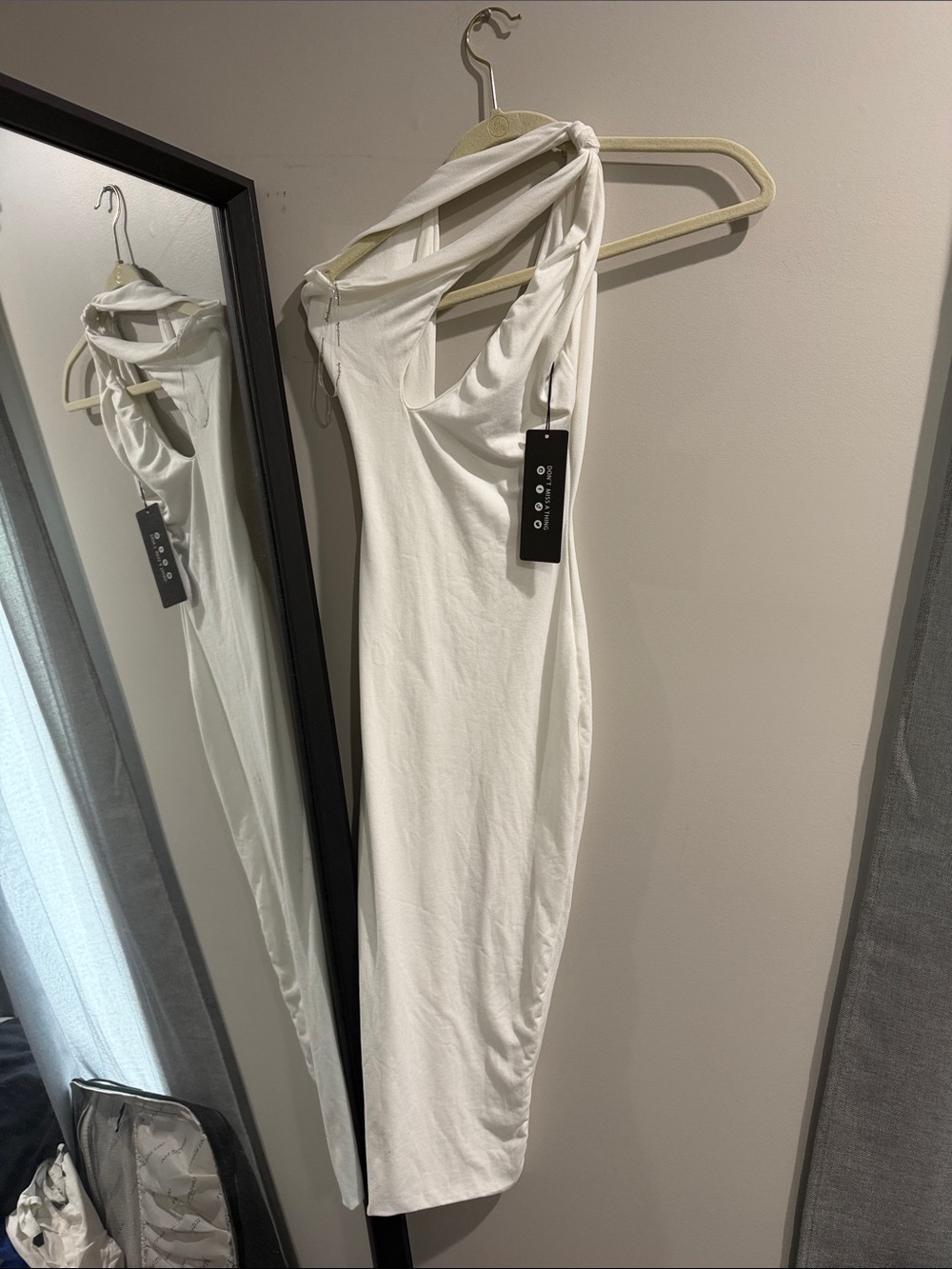 One-Shoulder White Twist-Detail Dress